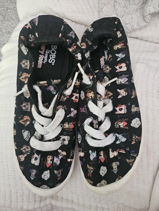 Skechers Shoes - Skechers BOBS Black Canvas Sneakers with Dog Print